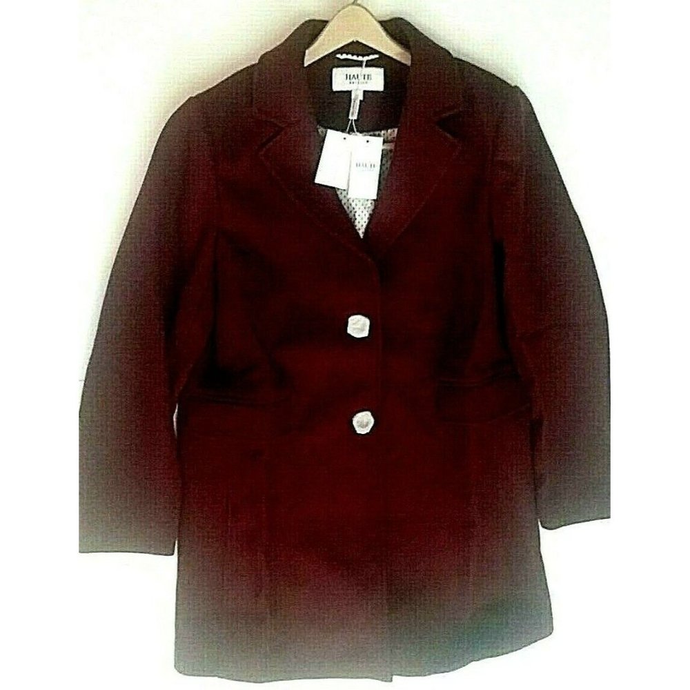 HAUTE Women's Burgundy Single Breasted Wool Blend